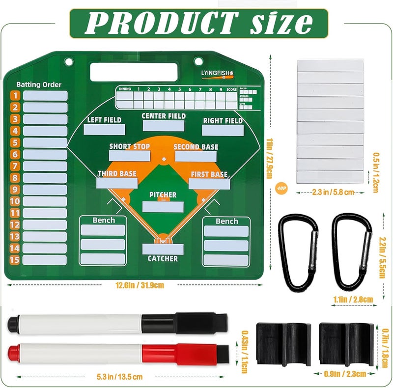 LYINGFISH Magnetic Baseball Lineup Board，Baseball Lineup Cards Baseball Lineup Board For Dugout Baseball Accessories 40 Sheets Lineup Cards Baseball Clipboard for Coaches Baseball Coaching Accessories - Image 4